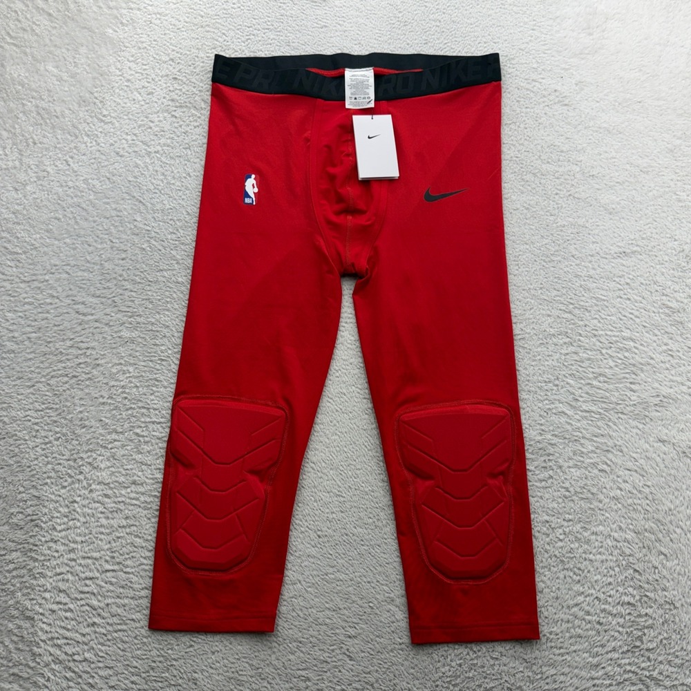 Nike Pro NBA Mens 3/4 Basketball Tights Padded Red AA0756-657 XL New